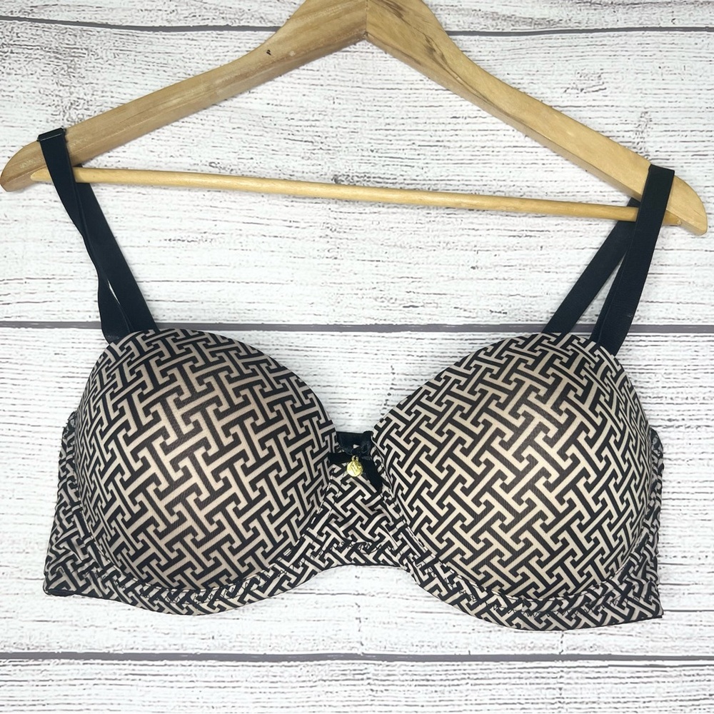 Adrienne Vittadini Black & Cream Geometric Padded Underwire T-Shirt Bra Size 38C